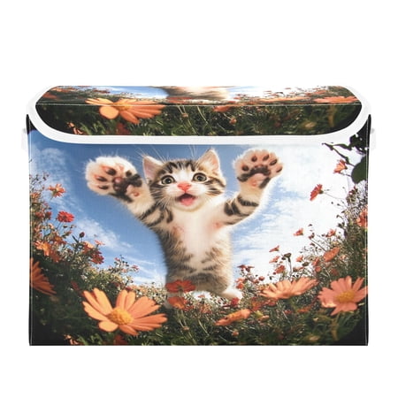 16.5x12.6x11.8in Foldable Flip-Top Storage Bin Dustproof Magic Tape Closure Ideal for Home & Toy Organization,An Adorable Kitten