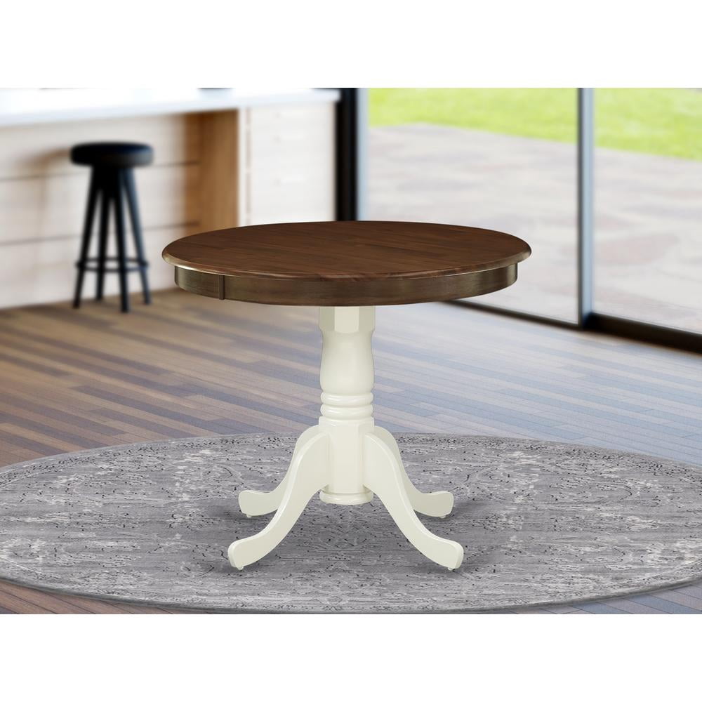 East West Furniture Antique Round Rubber Wood Dining Table in Oak/White