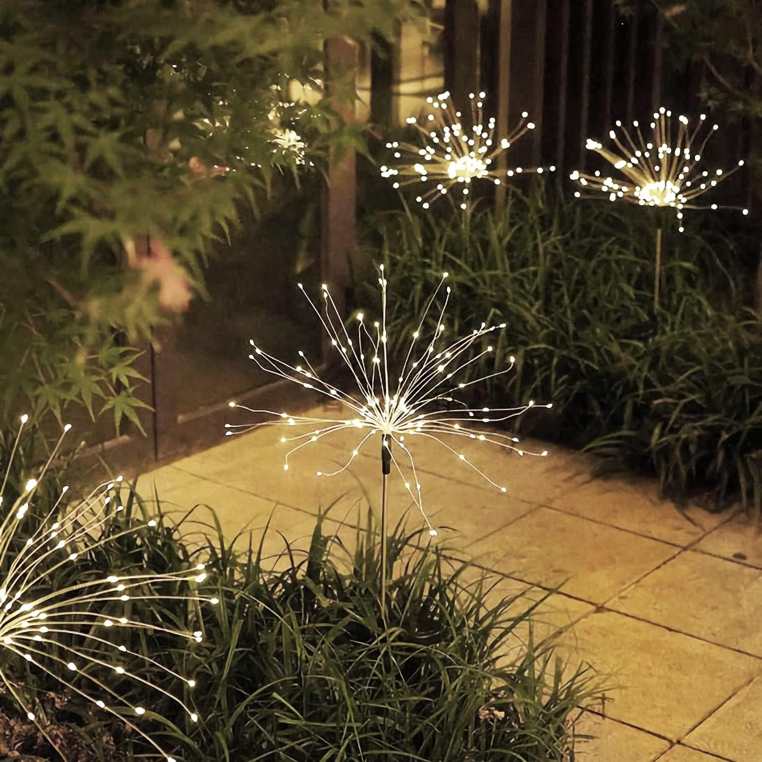 4 Pcs Solar Garden Lights Solar Firework Lights, Dingrich 120 LED Solar Powered String Light 8 Modes Twinkling Solar Lights for Garden, Wedding, Party, Patio (Cool White)