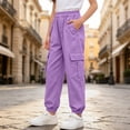 thumbnail image 2 of Xyant Girl's Cargo Pants Loose Fit Hiking Trousers Elastic Waist with Pockets (Purple,13-14 Years), 2 of 3