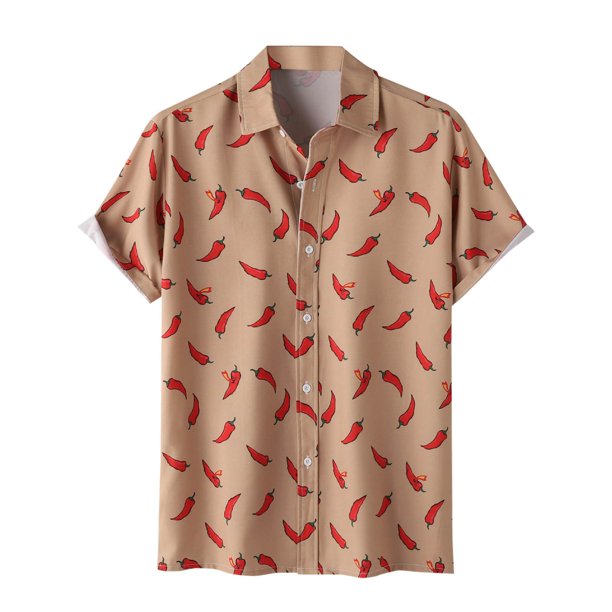 Camiseta de Manga Corta de la Moda Casual de los Hombres de la Impresión Del Botón Del Cuello de Vuelta, Top Ligero para Al Aire Libre, Diario Y Verano