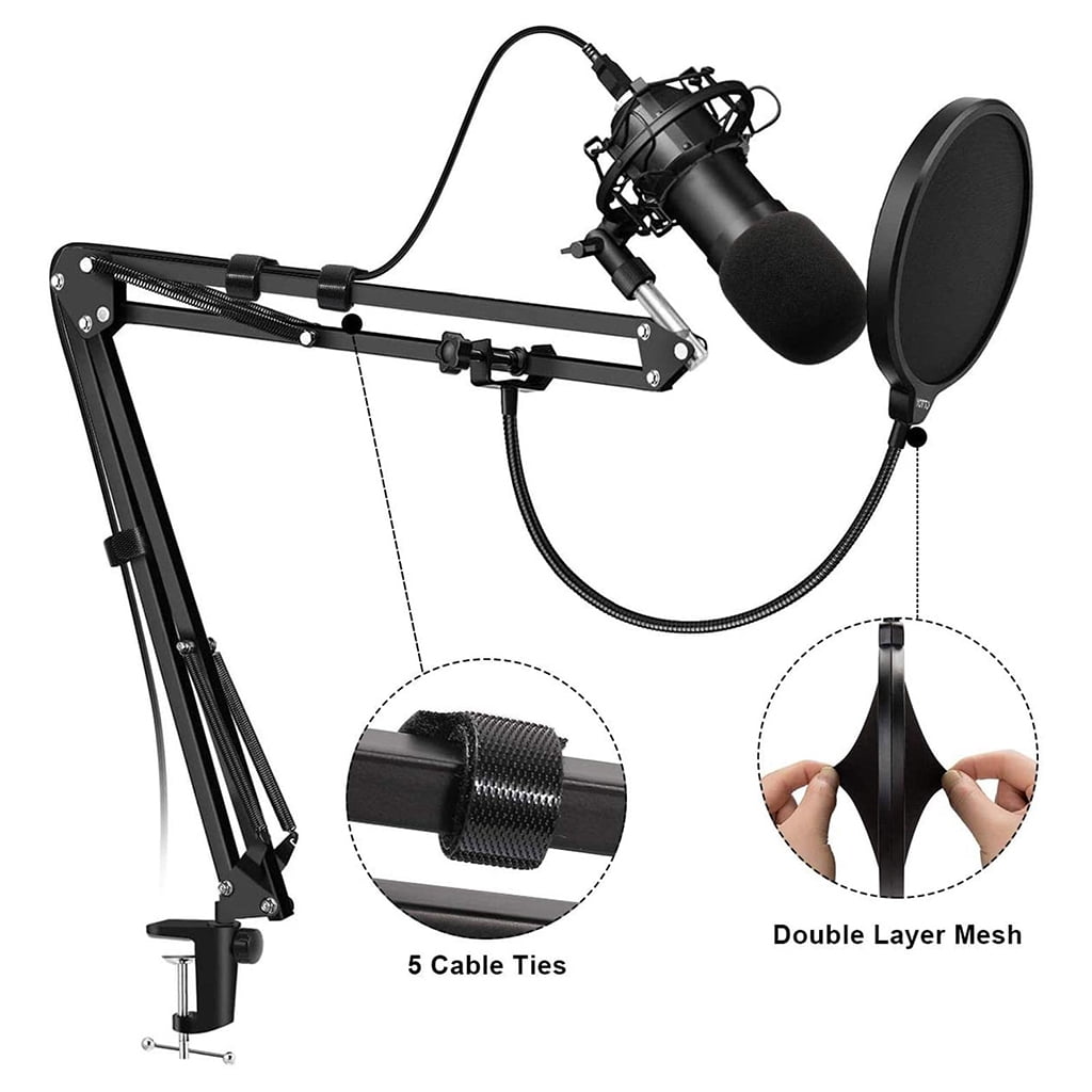 Microphone Stands Mic Clip Boom Arm Foldable Tripod Mic Shock Mount for Professional Streaming,Voice-Over,Recording