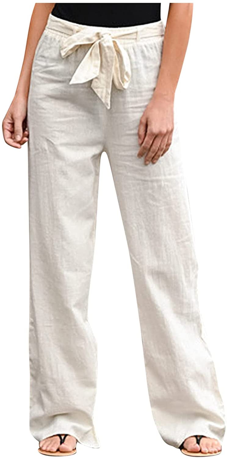 Women's Cotton Linen Pants Drawstring 