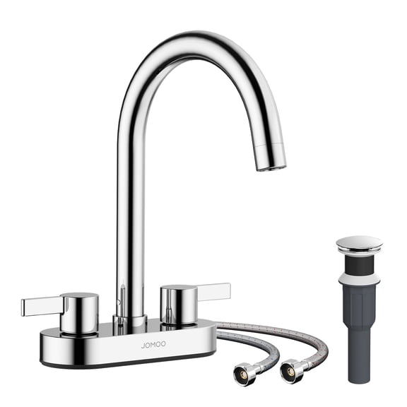 JOMOO 2 Handle Bathroom Faucet Lead-Free with Pop-up Drain Stopper and Supply Hoses, Fits Vanity, Bar Sink, RV