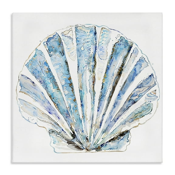 Stupell Industries Blue Clam Shell Coastal Painting Gallery Wrapped Canvas Art Print Wall Art, 17 x 17