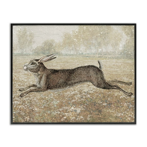 Stupell Industries Traditional Jumping Hare Landscape & Nature Painting Black Framed Art Print Wall Art, 14 x 11