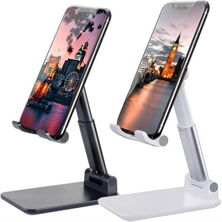 siisll 2 Pcs Cell Phone Stand, Adjustable Angle Height Phone Stand for Desk, Fully Foldable/Portable Phone Holder, Compatible for iPhone 14/13/12/Smartphones