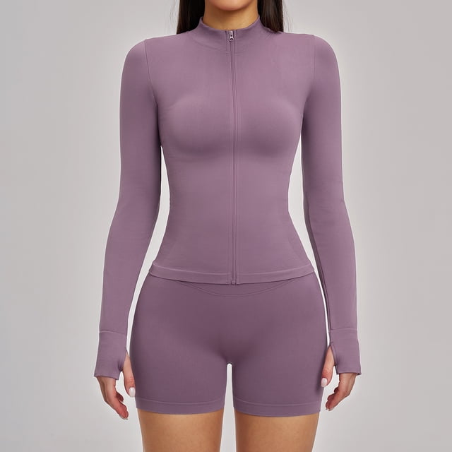 Top-kevin 2 Piece Seamless Ribbed Workout Sets With Zip Up Jacket High Waisted Gym Yoga Leggings