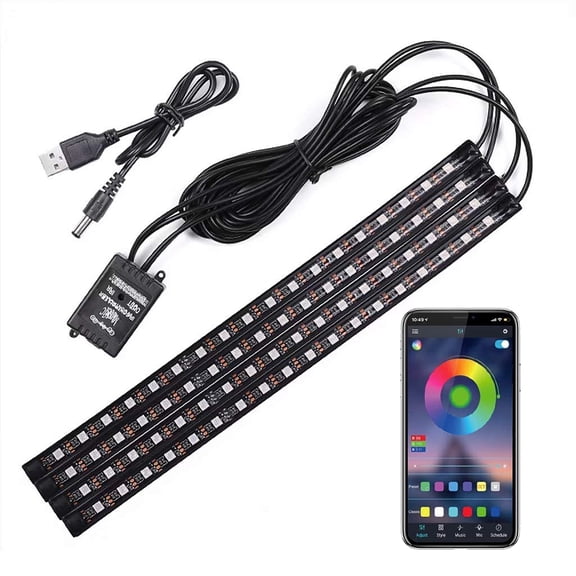 Asunby 12.6 Inch RGB LED Car Interior Strip Light, Bluetooth App Control Multi-Color Car Atmosphere Lamp, Sound Sync Music Rhythm Lighting Universal for Car SUV