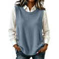 thumbnail image 2 of GILIGEGE Women's Round Neck Sleeveless Pullover Ribbed Knit Sweater Vest,Pullover or Side Button,Fitted Ribbed Knitted,Lightweight Soft Comfy,Vacation Travel Work Vest,Cute Striped Knit Vest Blue A, 2 of 7