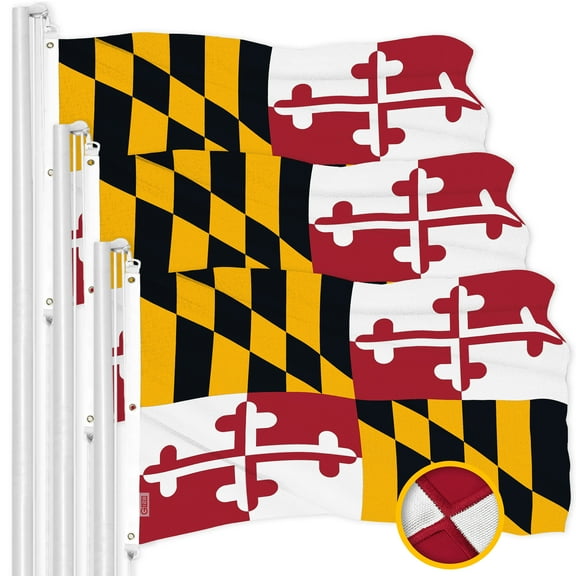 G128 3 Pack: Maryland MD State Flag | 5x8 Ft | ToughWeave Series Embroidered 600D Polyester | Embroidered Design, Indoor/Outdoor, Brass Grommets