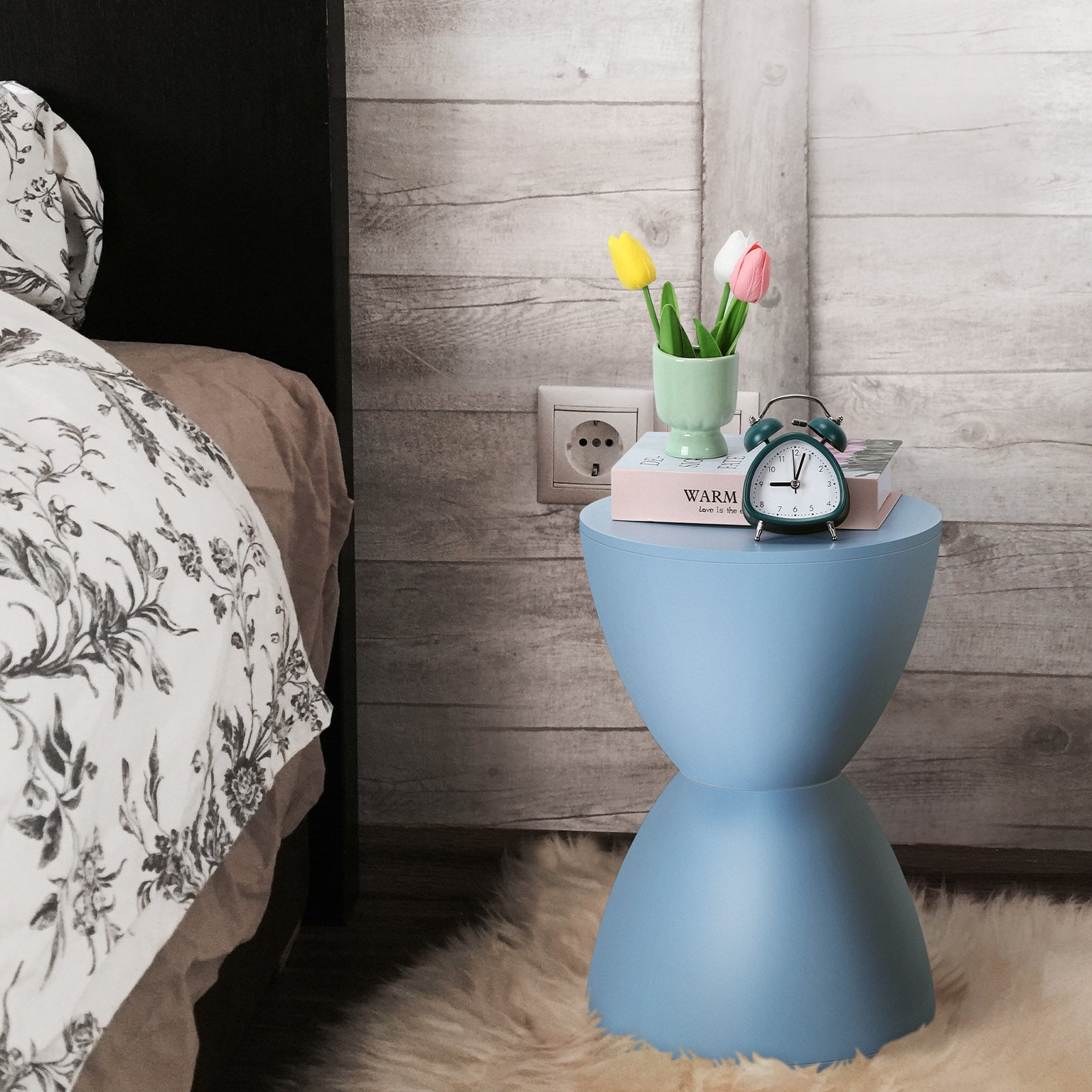 Plastic Hourglass Side Table Bedroom Nightstand, Blue