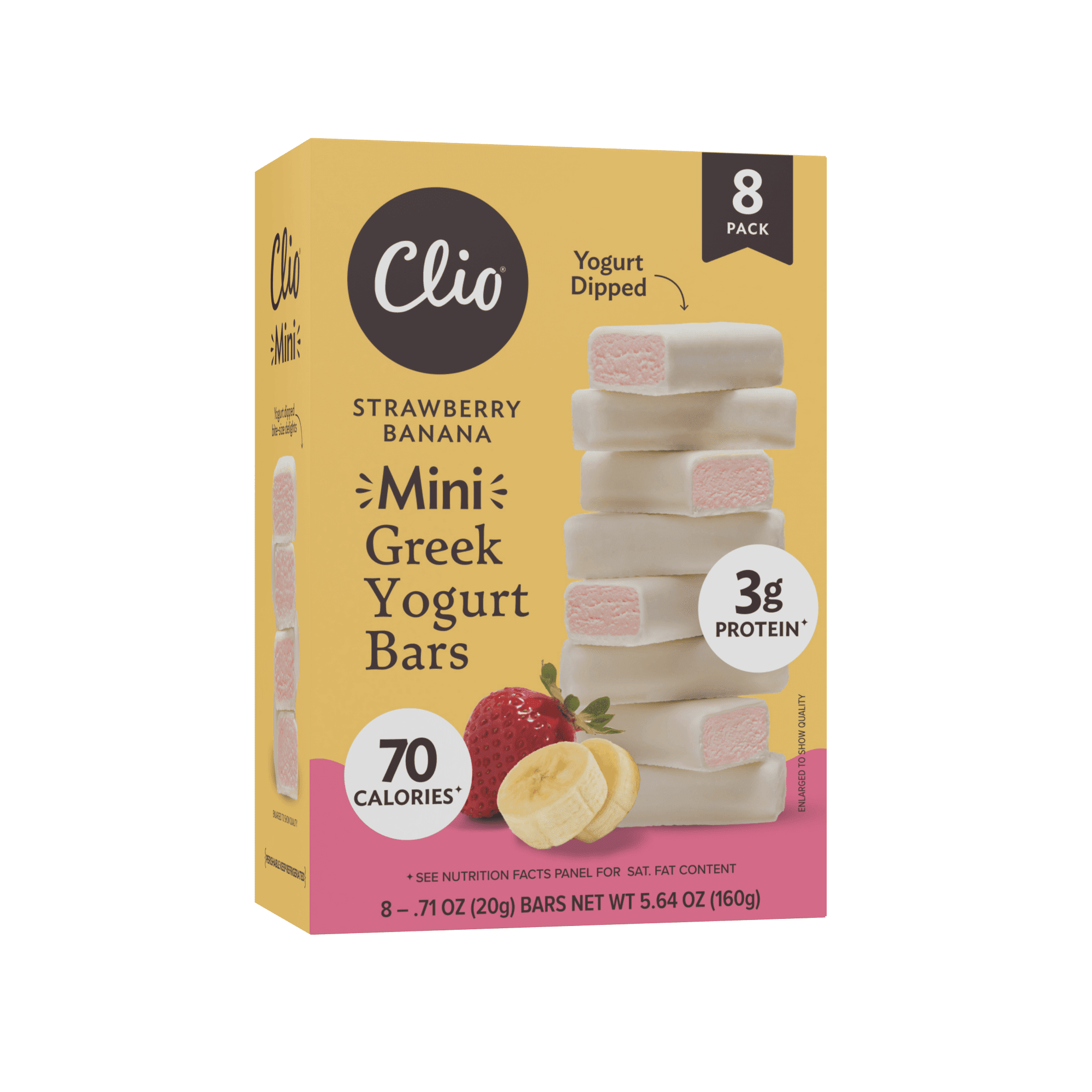 Clio Strawberry Banana Greek Yogurt Mini Bar in Yogurt Coating, 0.78 oz, 8 Ct