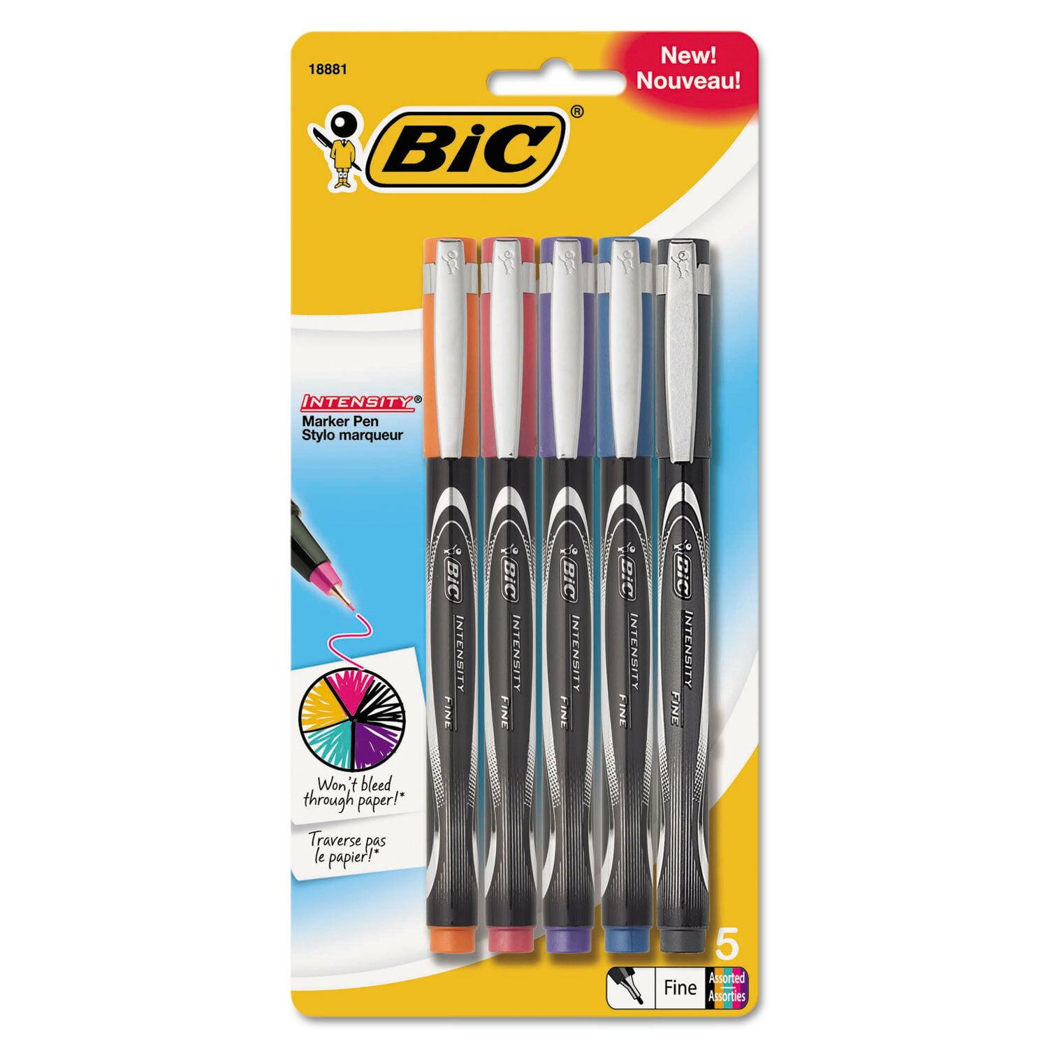 BIC Intensity Permanent Marker Pen .5mm Fine Assorted 5/Pack FPINAP51AST 