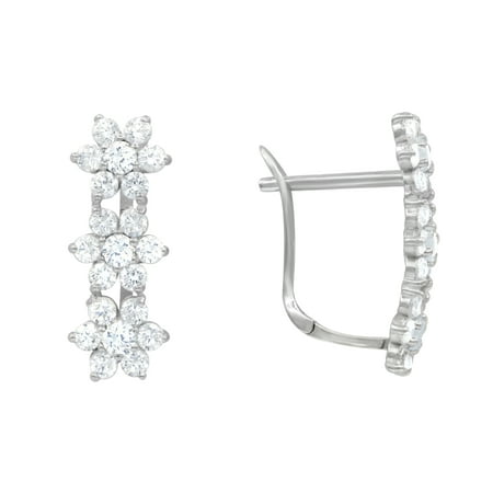 14K White Gold Birthstone Leverback Earrings with White Brilliant cut CZ