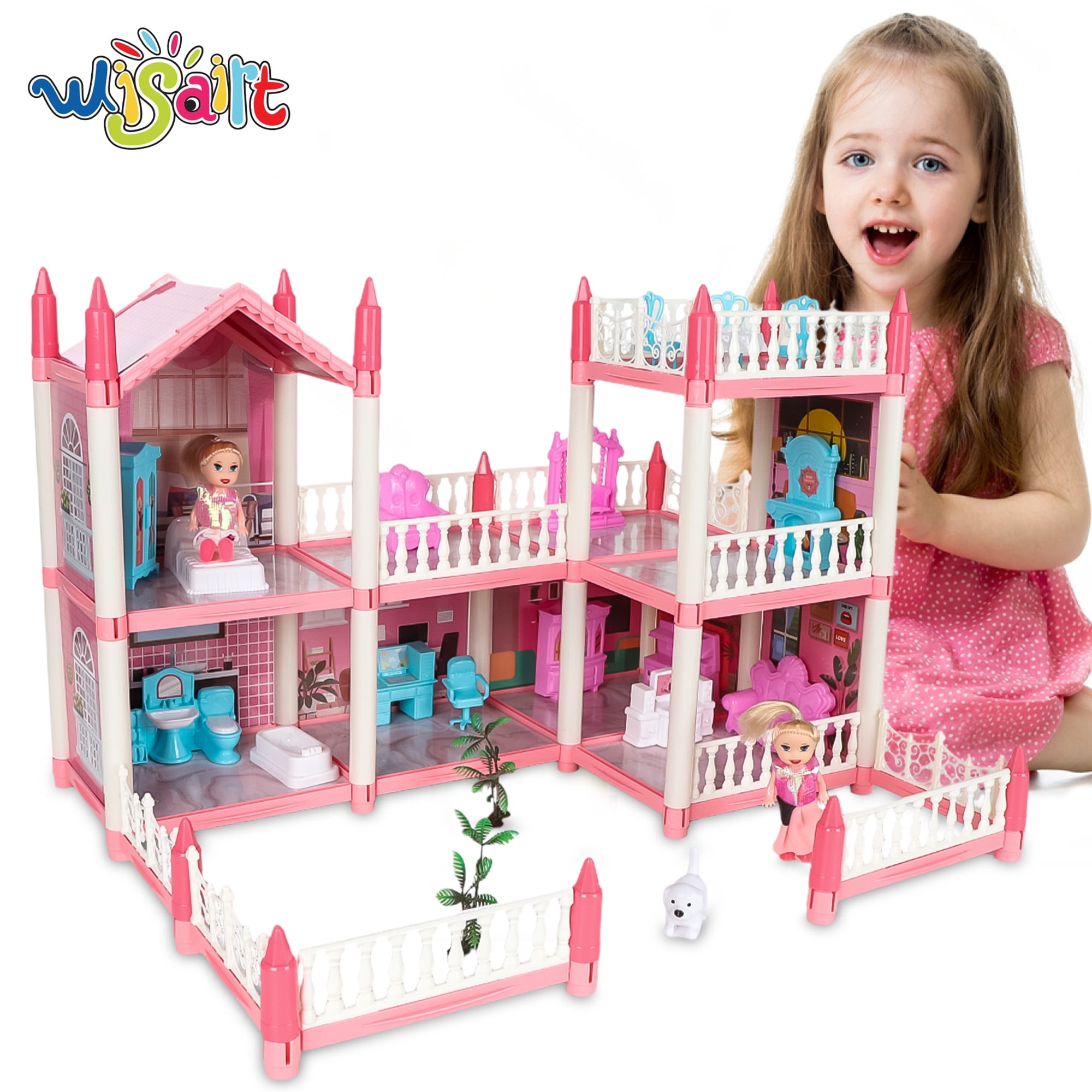 Wisairt Doll House for Girls, DIY Dollhouses Set with 6 Rooms 3