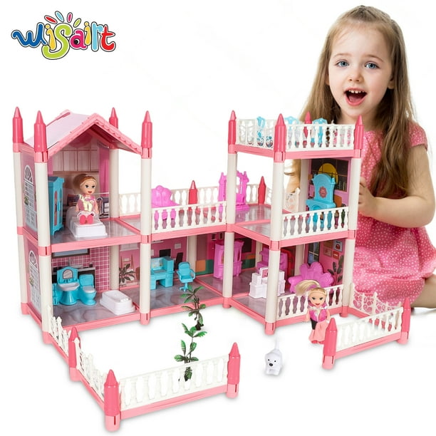 Wisairt Doll House for Girls, DIY Dollhouses Set with 6 Rooms 3