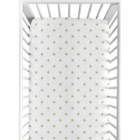 UPC: 0846480054436 | Gold and White Star Baby or Toddler Fitted Crib Sheet for Celestial Collection by Sweet Jojo Designs