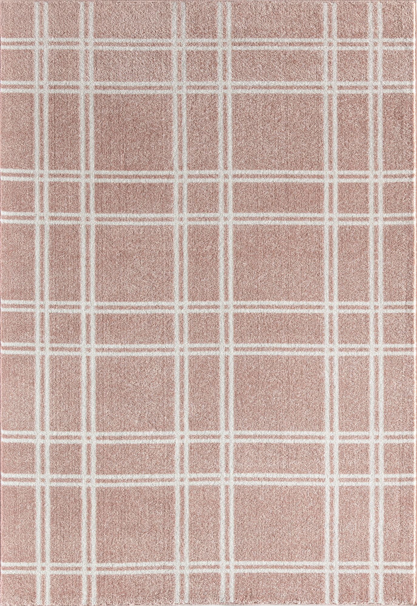 Isaac Mizrahi Jaxon CM15A Pink Plaid Geometric Contemporary Pink Area Rug, 8'3"X10'0"