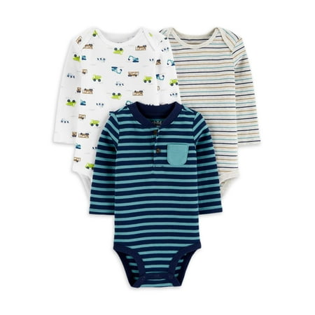 Carter's Child of Mine Baby Boy Long Sleeve Bodysuits, 3 Pack, Preemie-24 Months