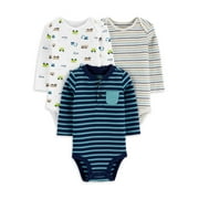 Child of Mine by Carter's Baby Boy Long Sleeve Bodysuits, 3 Pack, Preemie-24 Months