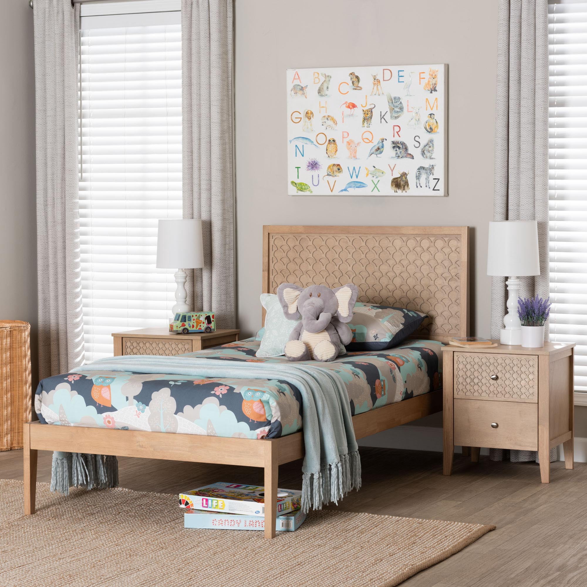 Baxton Studio Lara Modern Bedroom Set, 3-Piece, Twin, Oak Brown