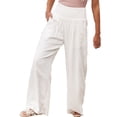 thumbnail image 2 of Whataatahia Pantalones De Pierna Ancha para Mujer Elásticos De Cintura Alta Color Puro Pantalones Casuales para Dama para Citas Diarias Playa Blanco L, 2 of 5