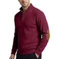 thumbnail image 5 of UDAUDU Mens Casual Knitted Pullover Sweater Long Sleeve Stand Collar Vintage Fall Winter Button Sweatshirt with Elbow Patches Wine M, 5 of 6