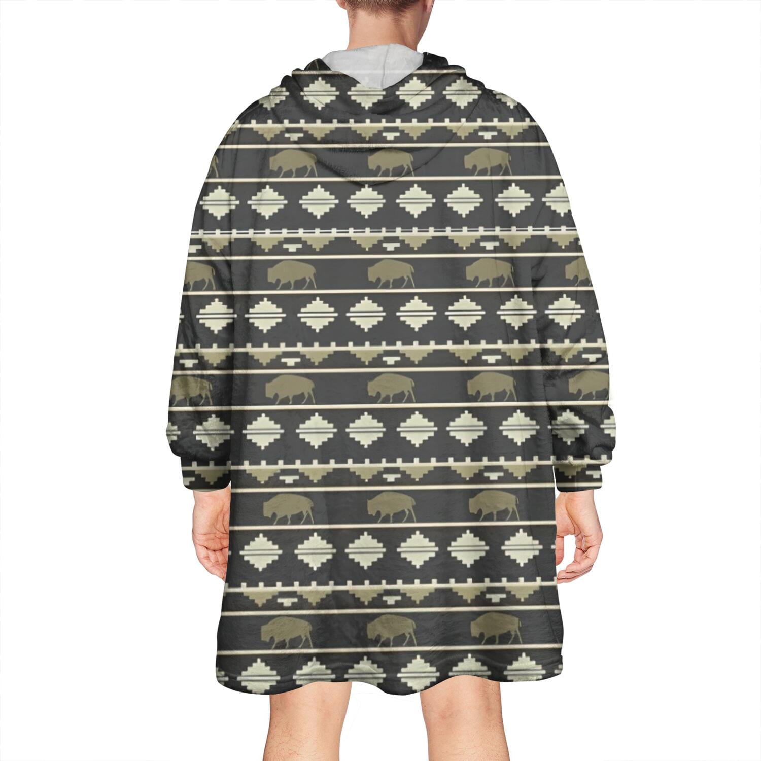 Black Buffalo Geometric Pattern Wearable Oversized Blanket,Wearable Blanket Hoodie for Adults,Cozy Hooded Blankets with Super Pockets,Super Warm Fuzzy Pullover for Women & Men