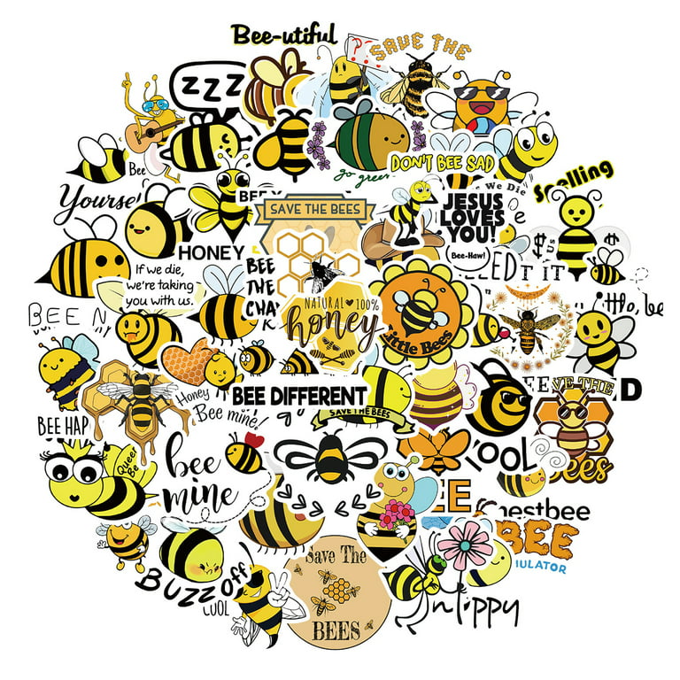 50Pieces Summer Honey Bee Stickers Cute Cartoon Bee Decals PVC Waterproof  Stickers for Teens Boys and Girls, Bee Themed PVC Stickers for Luggage,  Snowboards, Bicycles, Skateboards 