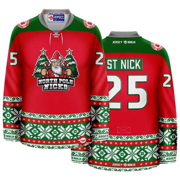 Christmas North Pole Nicks Red Holiday Hockey Jersey