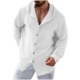 thumbnail image 6 of Wovilon Summer Casual Relaxed Fit Hooded Button Down Shirt for Men, Lightweight Textured Long Sleeve Top with Drawstring Hood, Versatile Vacation Outdoor Outfit, 6 of 7