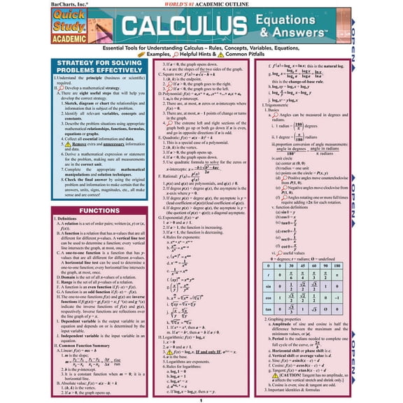 Pre-Owned Calculus Equations & Answers: Quickstudy Laminated Reference Guide (Misc.) 1423208560 9781423208563