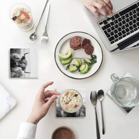 

FMSHPON Grassland Yaks Black and White Set of 8 Coaster for Drinks Absorbent Ceramic Stone Coasters Cup Mat with Cork Base for Home Kitchen Room Coffee Table Bar Decor