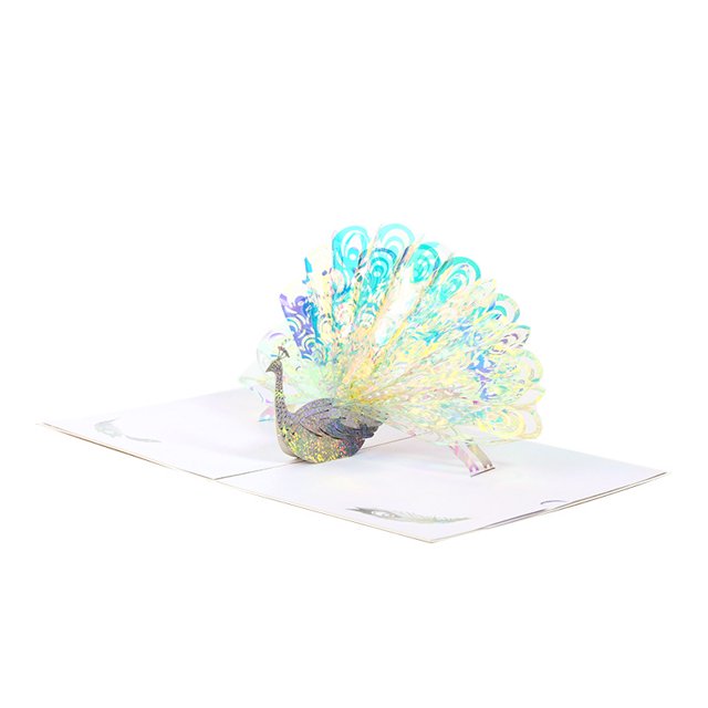 1 pieza creativa de papel de pavo real tallado Tarjeta de felicitación 3D de Acción de Gracias tarjeta emergente 3D, patrón de pavo real JM
