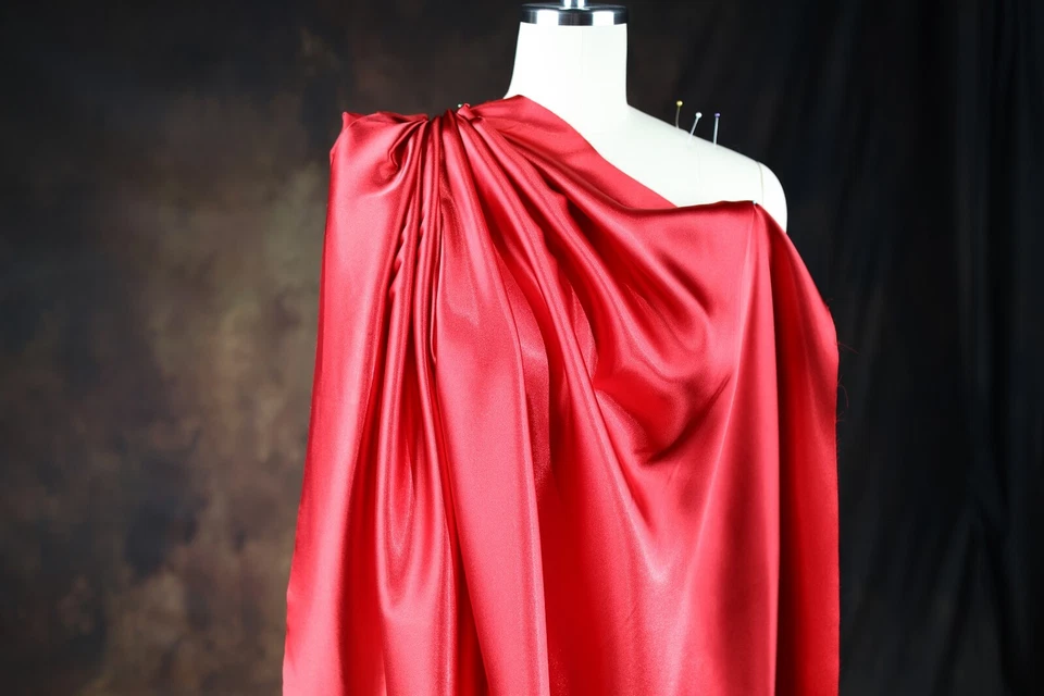 BUTTERFLY- Red Satin Charmeuse Fabric By The Yard 392