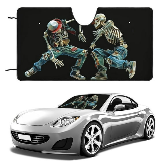 Funny Skeletons Windshield Sun Shade for Car Auto SUV Truck Foldable Front Window Sunshade Sun Visor Protector Block UV Rays Reflect Heat, 55" x 30", Made in USA