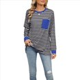 thumbnail image 3 of Camisas de Larga para Mujer, Cuello Redondo A Rayas, Corte Holgado, Camiseta de Bloques de Color Otoño 2025 con Bolsillo y Negro L, 3 of 10