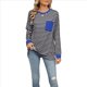 thumbnail image 3 of Camisas de Larga para Mujer, Cuello Redondo A Rayas, Corte Holgado, Camiseta de Bloques de Color Otoño 2025 con Bolsillo y Negro XXL, 3 of 10
