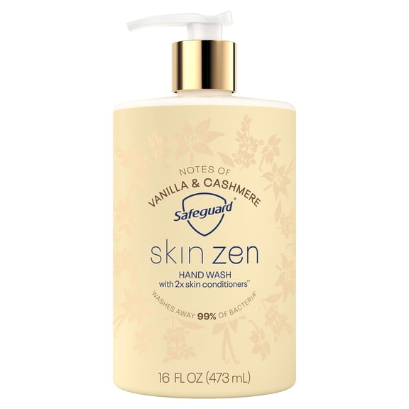 Safeguard Skin Zen Liquid Hand Soap 16oz, Notes of Vanilla & Cashmere, Washes Away 99% Bacteria, Made with Natural Moisturizers & 2X Skin Conditioners, PH Balanced