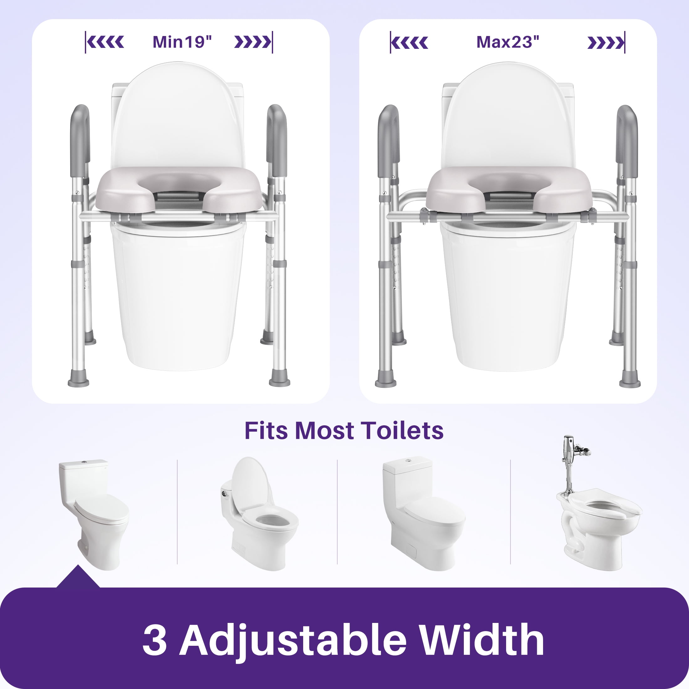 KEKOY Toilet Seat Riser for Seniors, Raised Toilet Seat with Handles, FSA HSA Eligible 400lb Elevated Toilet Risers, Tool-Free Assembly with Adjustable Height & Width