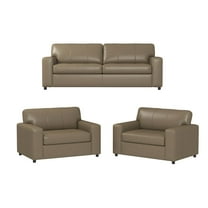 Roundhill Furniture Sakan Leather Upholstered 3-Piece Living Room Set, Sofa and 2 Cutler Chairs