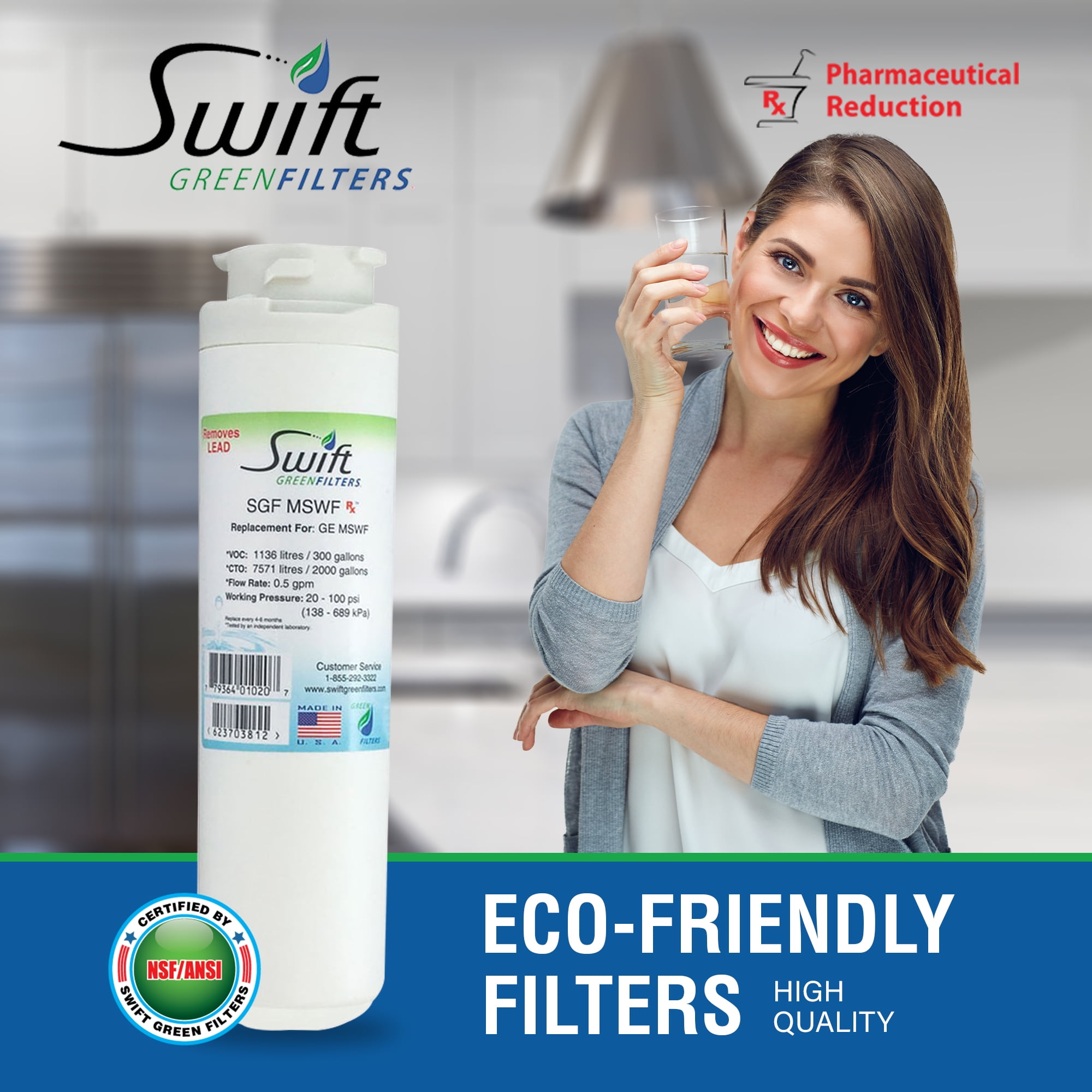 Swift Green Filters SGF-MSWF Rx Compatible Pharmaceuticals Refrigerator Water Filter for MSWF, 101820A , EFF-6022A, Made in USA