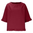 thumbnail image 6 of Women T Shirts Summer Tops Solid Cotton and Linen Ruffle Pleated Hem Tops Round Neck Casual Shirt Tops Comfortable Shirts, 6 of 8