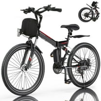 Elifine 500W 26" Electric Bike Folding Electric Mountain Bike, 22Mph, 48V 7.8Ah Battery Foldable Ebike, 21 Speed, Full Suspension Mountain E-bikes for Adults Women Men with 5 Riding Modes