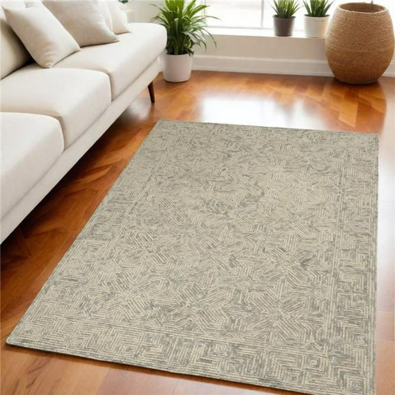 HomeRoots 553497 5 x 7 ft. Wool Abstract Geometric Rectangle Area Rug, Beige & Gray
