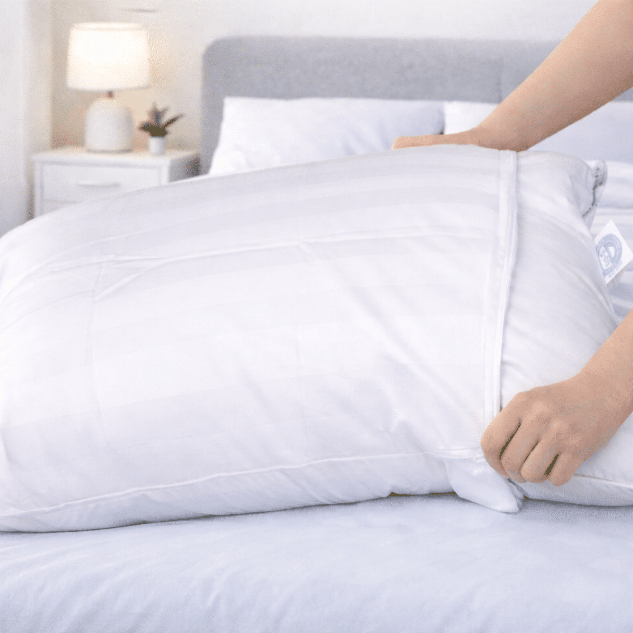 Continental Bedding 100% Cotton Damask Stripe Pillow Protector – 300 Thread Count, Zippered Hypoallergenic Cover - Queen - 2 Pack
