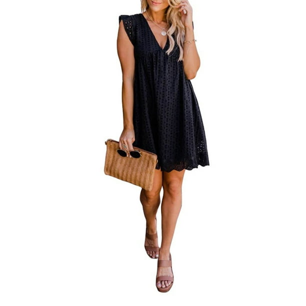 California Romper Dress with Shorts and Pockets Summer V Neck Solid