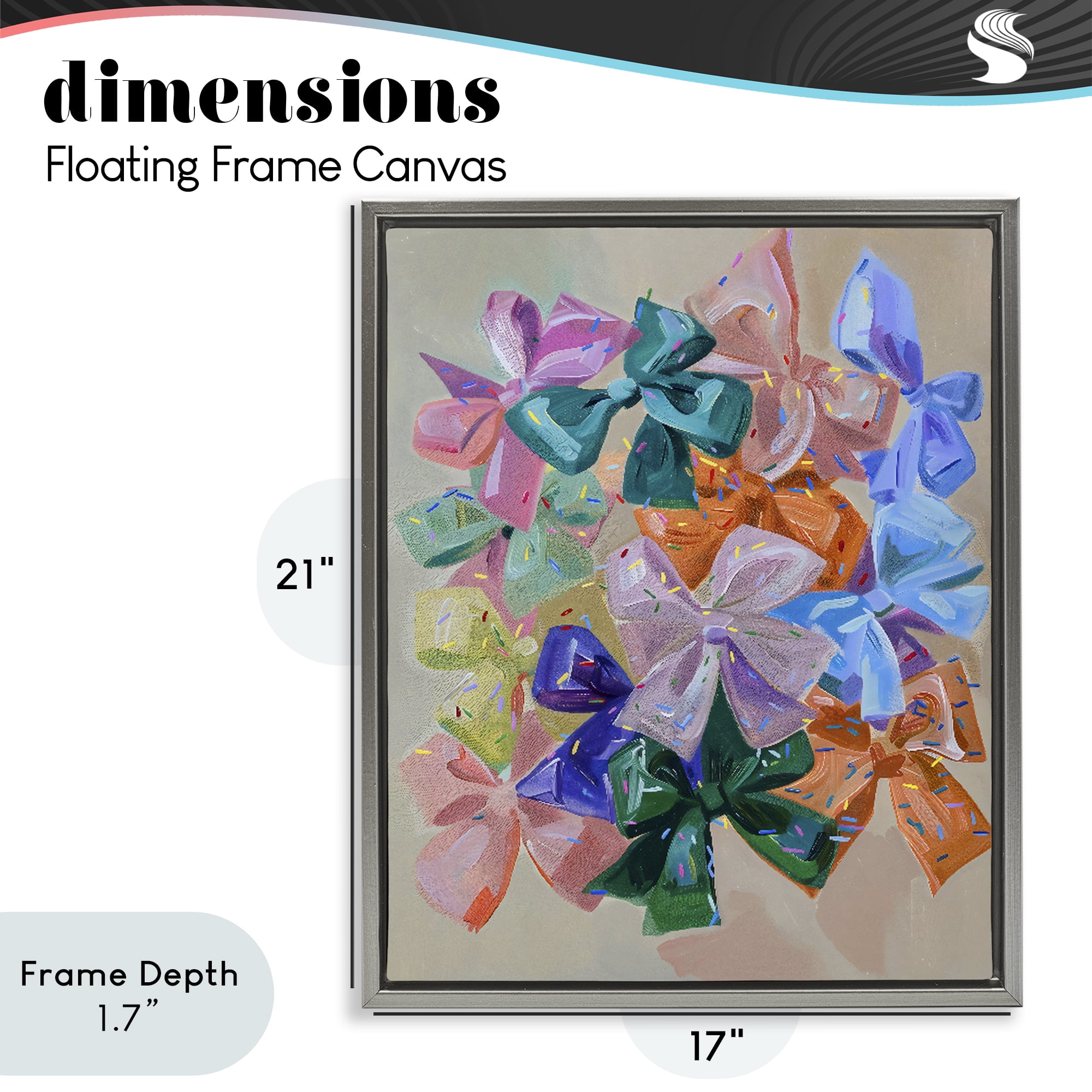 Stupell Industries Bright Bows Cluster with Sprinkles Gray Framed Floater Canvas Wall Art, design by The Prints Vibe