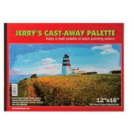 Jerry's Cast Away Paper Artist Palette Pads - Heavy Duty 35lb Coated White Disposable Palette Paper For Oils, Acrylics, Alkyds, and Egg Tempera - [50 Sheets] - 12 x